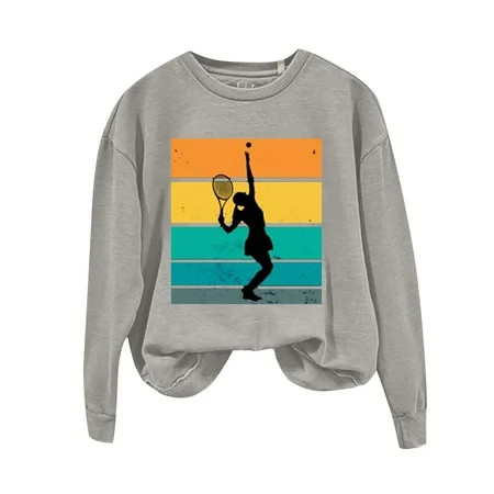 SWPZC Tennis Retro Vintage Tennis Player Tennis Sweatshirt Workout Shirt Loose Fit Cute Clothes Hoodie Sweatshirts Tops Pullover Tops Fall Loose Sweatshirts | Walmart (US)