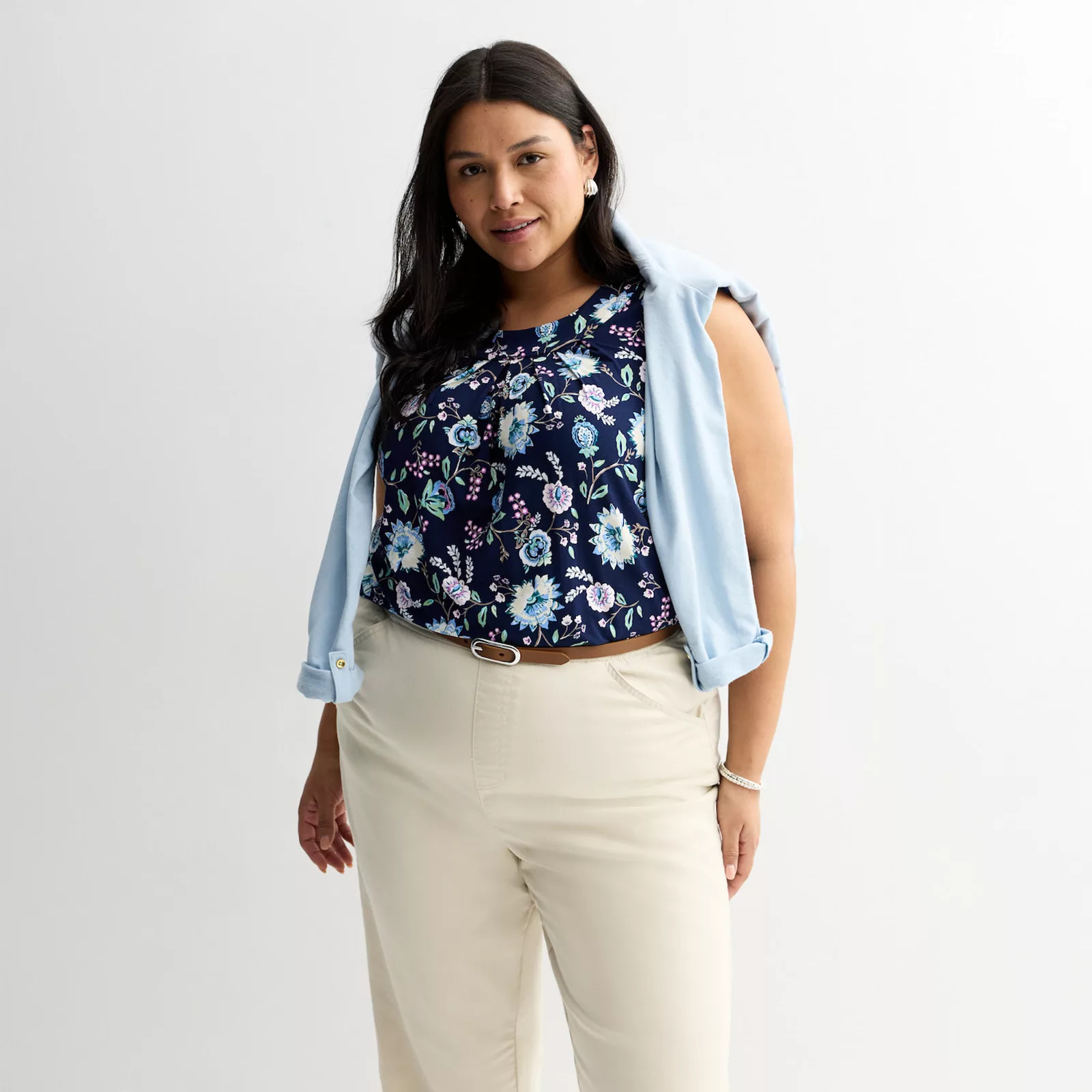 Plus Size Croft & Barrow® Crew Pleated Tank Top | Kohl's