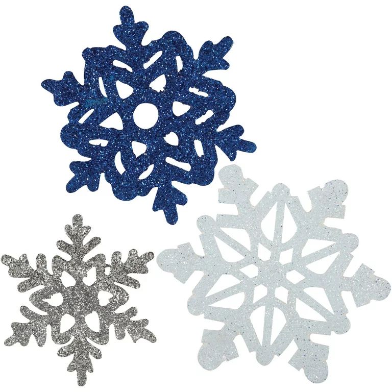 Paper Glitter Snowflake Decorations, Assorted, 6ct | Walmart (US)