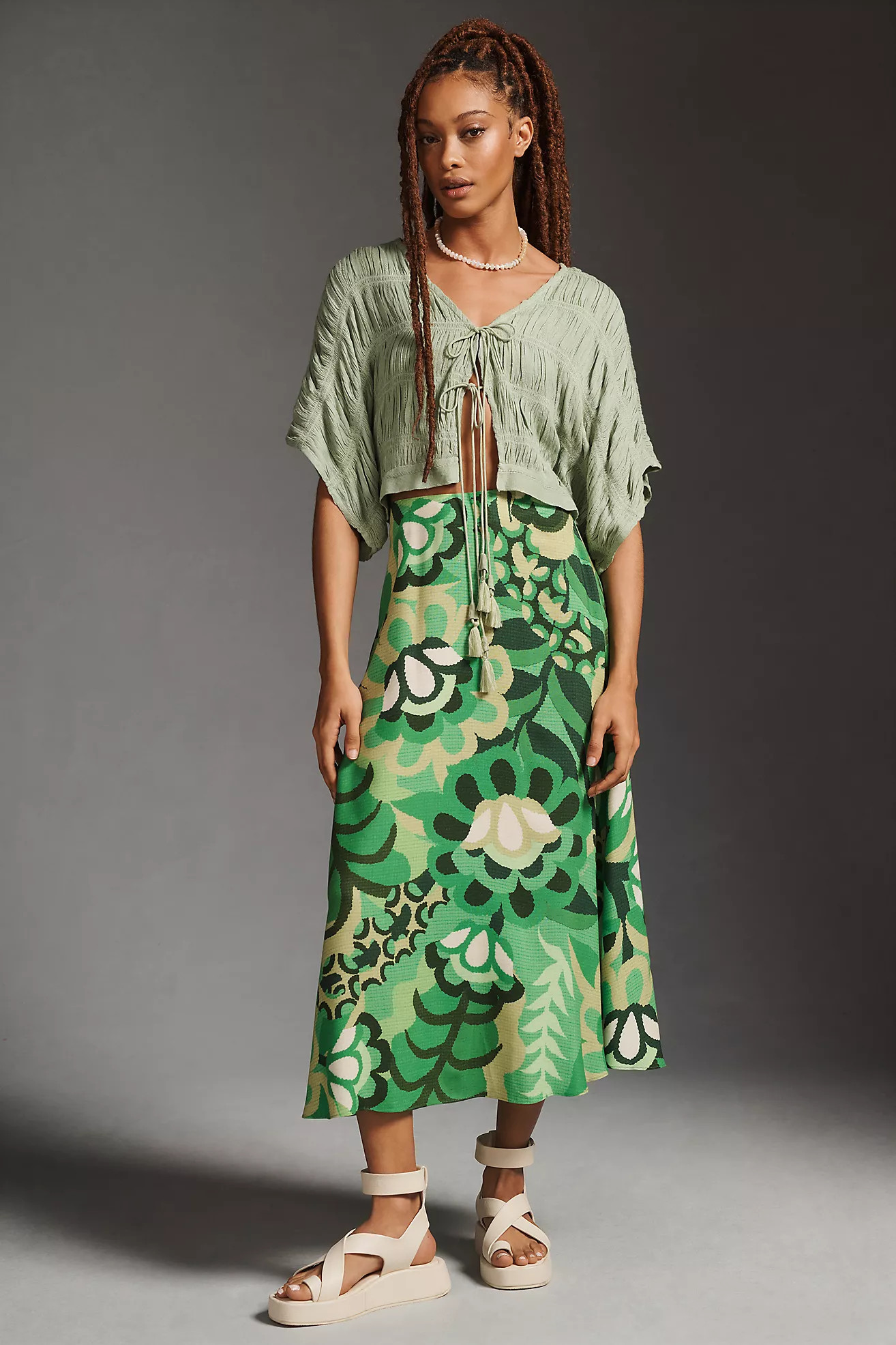 Farm Rio Satin Slip Midi Skirt | Anthropologie (US)