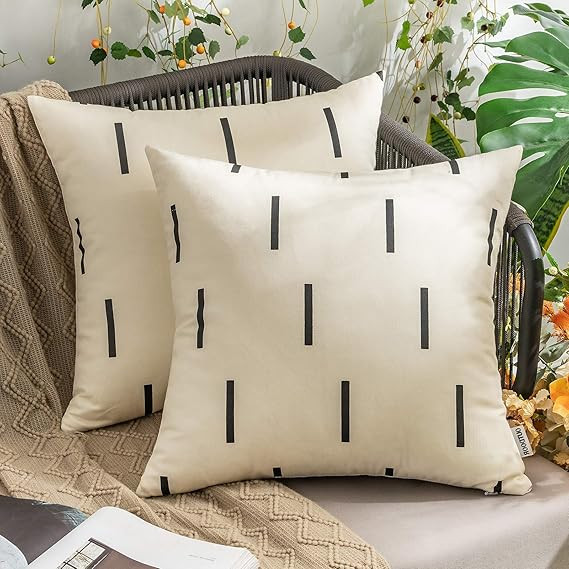 MIULEE Set of 2 Outdoor Canvas Throw Pillow Cover Waterproof Geometric Pillowcase Stripes Cushion... | Amazon (US)