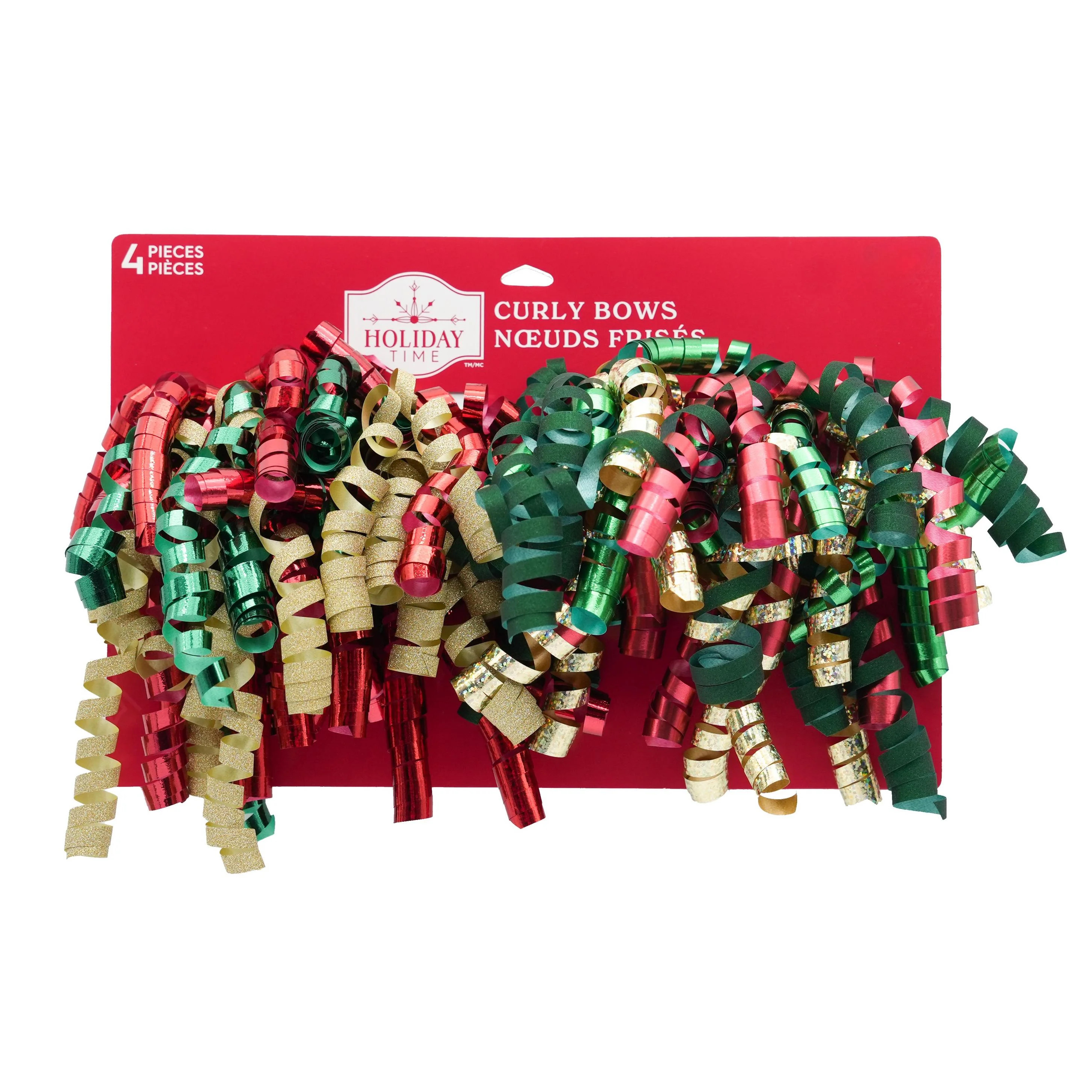 Holiday Time Traditional Curly Gift Bows in Red, Green, and Gold, 4 Count | Walmart (CA)