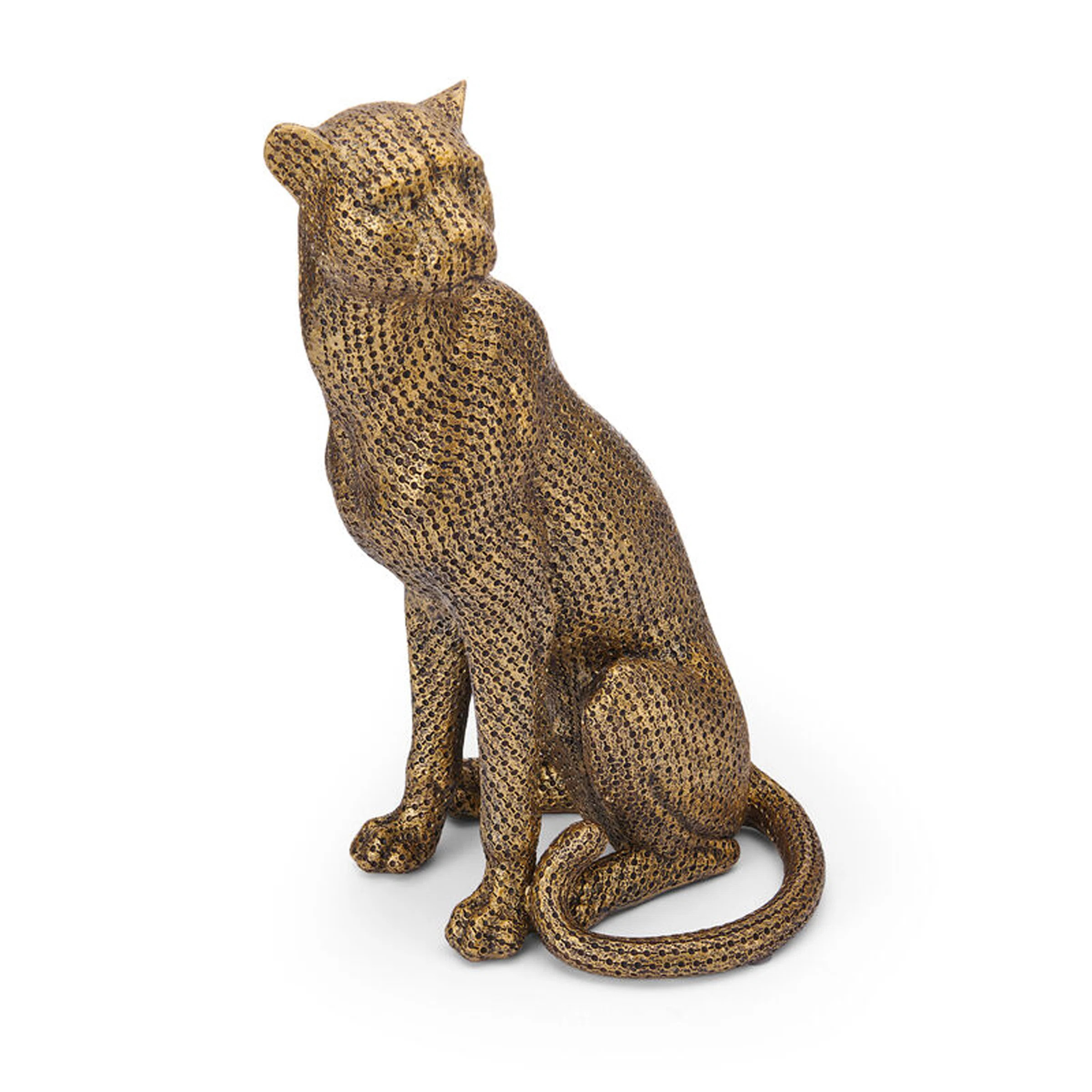 9 in. Gold Resin Sitting Leopard Figurine | Perigold