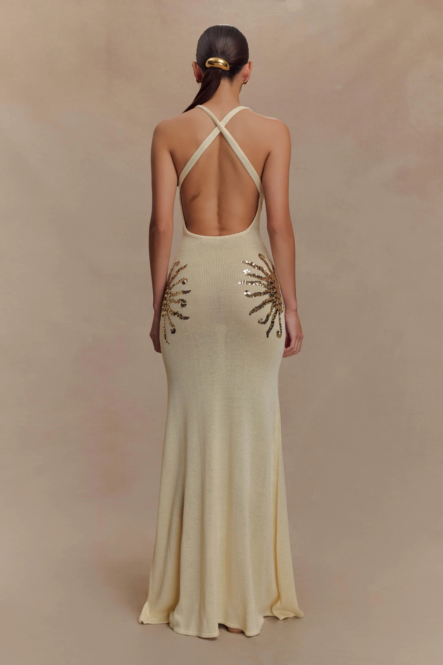 Knit Maxi Dress With Sequin - Ivory | MESHKI US