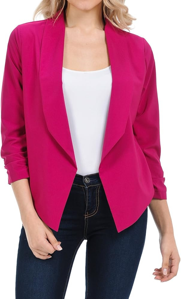 Auliné Collection Womens Casual Lightweight 3/4 Sleeve Fitted Open Blazer | Amazon (US)