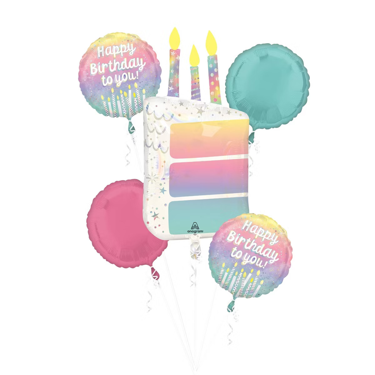 Anagram 5ct Pre-Inflated Helium Pearlized Birthday Foil Balloon Bouquet | Target