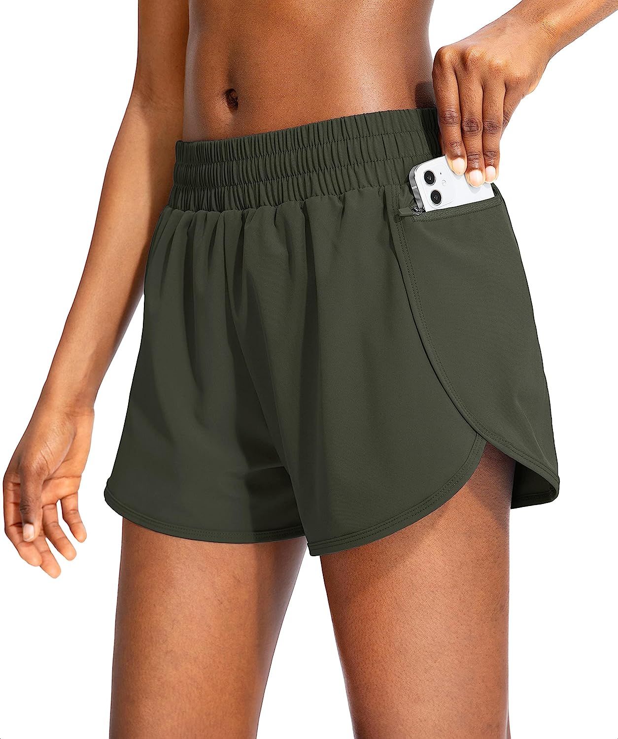 Soothfeel Womens Running Shorts with Phone Pockets High Waisted Athletic Gym Workout Shorts for Wome | Amazon (US)