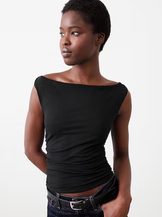 Soft Stretch Shirred-Waist Boat-Neck Top | Banana Republic Factory