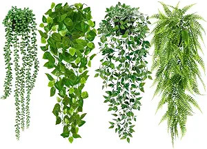 Palonu Artificial Hanging Plants for Shelf, 4 Pack Fake Potted Greenery Plant Faux Mandala Vine, ... | Amazon (US)