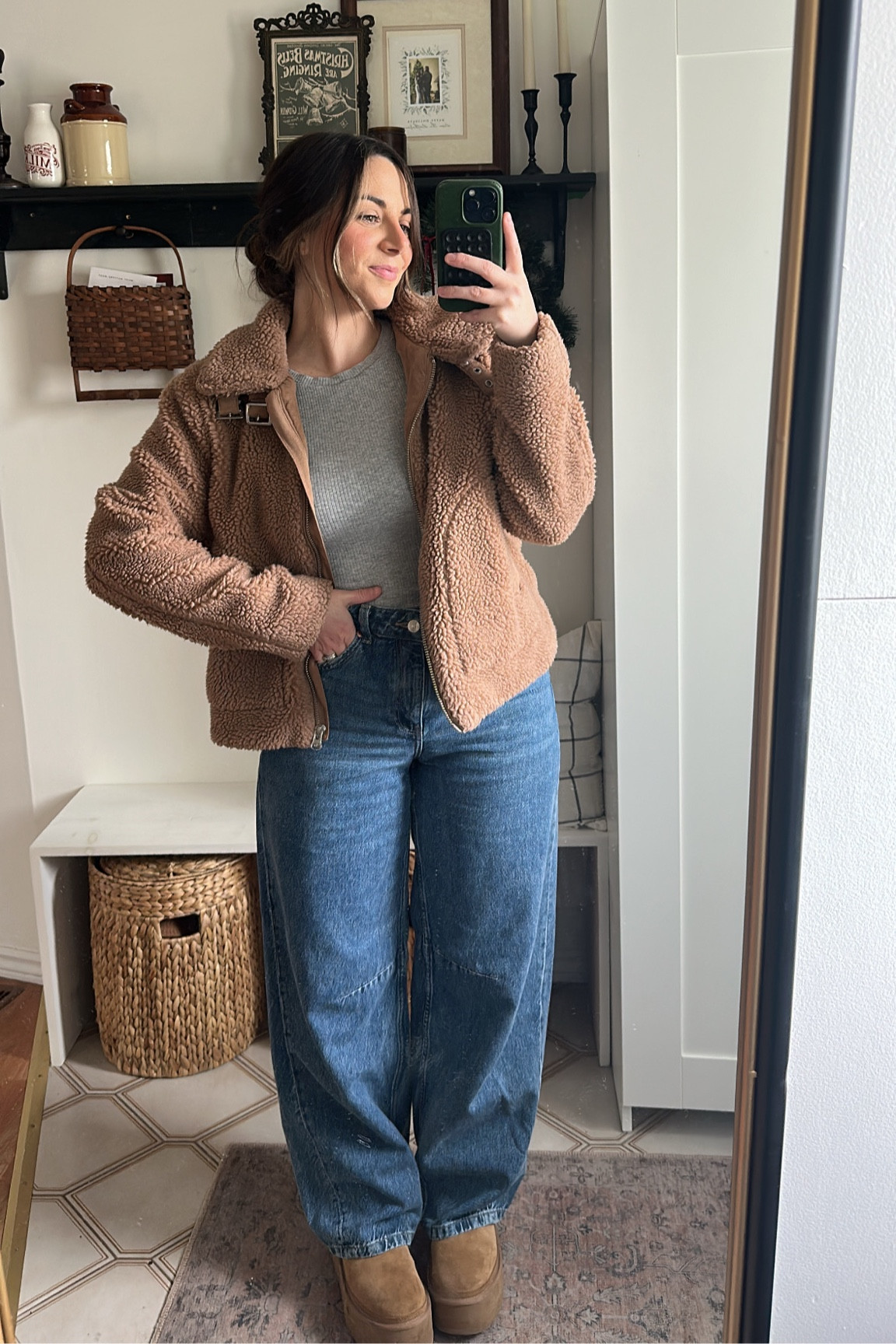 Comfy winter outfit ft barrel jeans (they run big i sized down two sizes and still have a roomy fit)- everything on sale including Uggs! 

#LTKcanada #LTKsale #LTKwinter