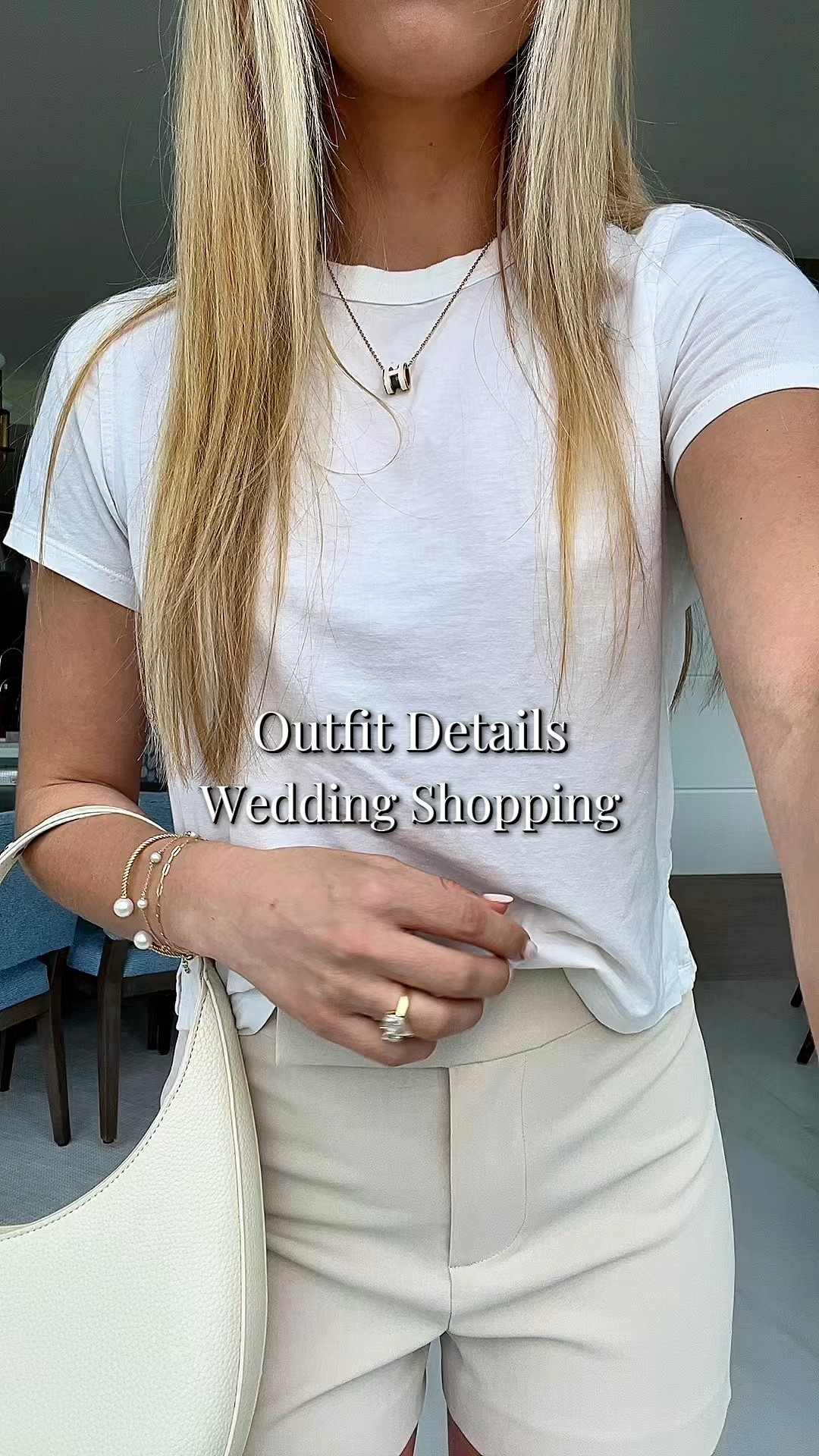 Wedding outfit shopping day! 💛 Outfit that’s cute, comfy, and ready for a day of errands & fun finds. Almost everything linked below, Alice + Olivia shorts are sold out so linking similar! 
•
•
•
Revolve white tee, Alice & Olivia tan shorts, Amazon white kitten heels, JW PEI cream bag, Ray-Ban aviators, David Yurman bracelet, Gorjana chain & pearl bracelets, Oura ring, TikTok shop earrings, wedding planning outfit, LTK style, casual chic look, shopping outfit inspo, luxury-inspired casual outfit, small frame fashion

#LTKSaleAlert #LTKWedding #LTKootd
