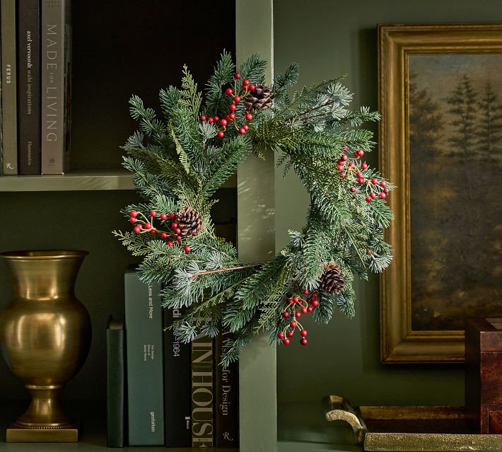 Faux Mini Mixed Pine & Red Berry Wreath | Pottery Barn (US)