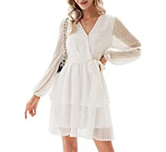 GRACE KARIN Women's Swiss Dot Dress Wrap V Neck Lantern Long Sleeve Cocktail Party Dress with Bel... | Amazon (US)