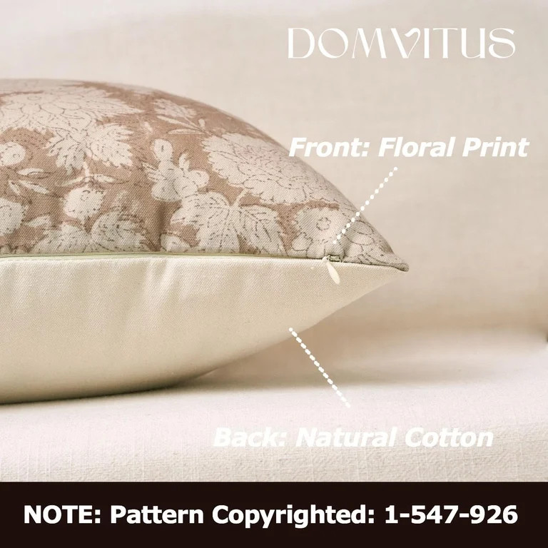 Floral Pillow Covers 18x18 Set of 2, Vintage Block Print Pillow Covers Neutral Decorative Farmhou... | Walmart (US)
