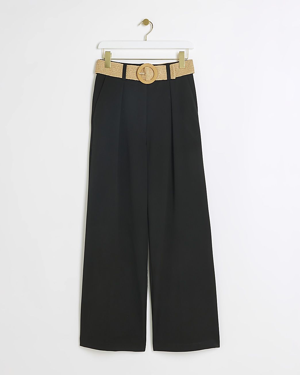 Black belted wide leg trousers | River Island (UK & IE)