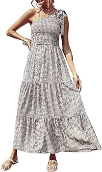 PRETTYGARDEN Women's Summer Floral Dress One Shoulder Sleeveless Knot Ruffled Hem Flowy Bohemian ... | Amazon (US)