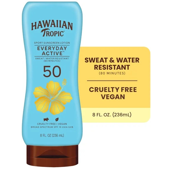 Hawaiian Tropic Everyday Active Sunscreen Lotion, 50 SPF, 8 fl oz, Water Resistant Adult Sunblock | Walmart (US)