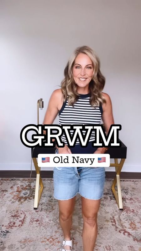 Old Navy, Memorial Day everything 50% off- linked up several options for the flag sweater - size small in tank, large in sweater, size 2 in jean shorts 🇺🇸🤍♥️

#LTKStyleTip #LTKSaleAlert #LTKOver40