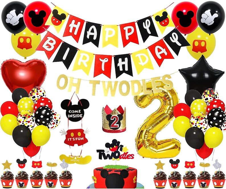 77 Pc Mickey Theme 2nd Birthday Party Supplies Decoration, Includes Birthday Banner, Oh Twodles B... | Etsy (US)