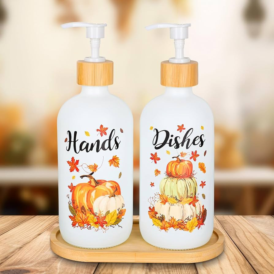 2Pcs Fall Soap Dispenser Maple Leaves Pumpkin Pile Glass Dispenser with Pump Refillable Liquid So... | Amazon (US)