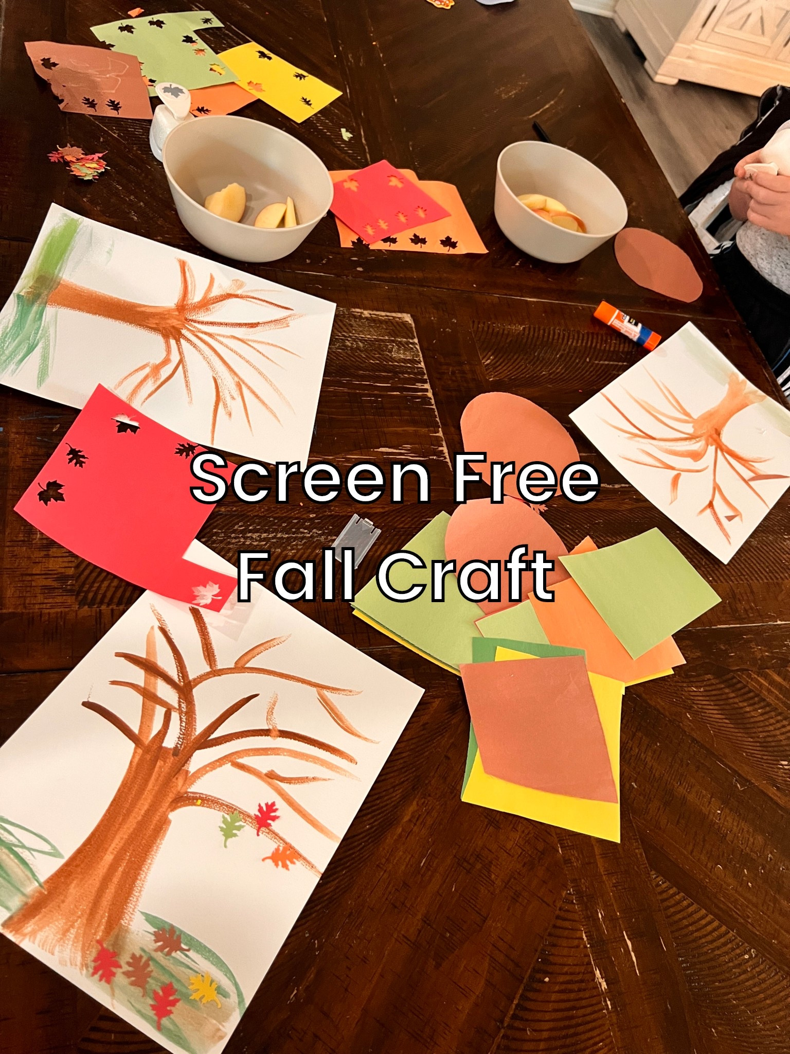 Simple fall craft with an easy set up! 
Using a leaf punch, we punch out different fall colors. I paint a tree with branches on watercolor paper. The boys punch out leaves and glue them on to the branches & grass. 

Simple, low prep craft ideas 

#LTKHalloween #LTKKids #LTKHoliday
