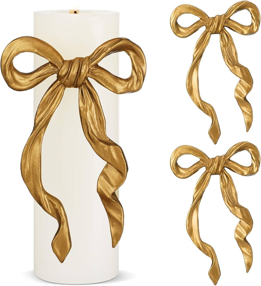 Qinyoung 2 Pcs Christmas Candle Bow Pin Vintage Gold Bowknot Charm Candle Decor for Women Coquett... | Amazon (US)