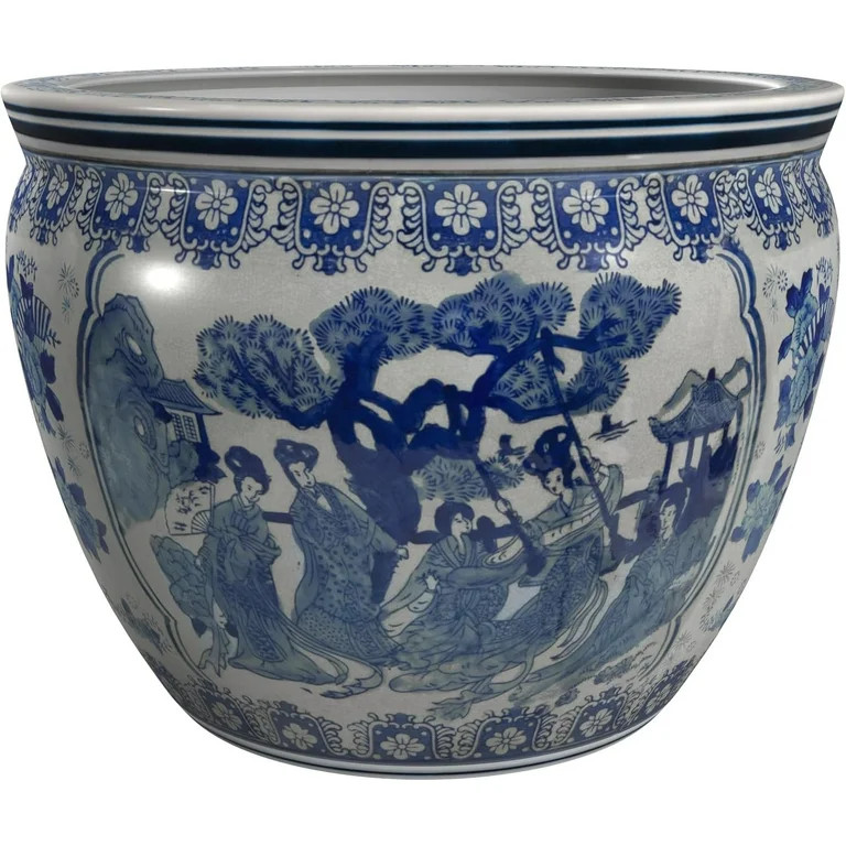12" Ladies Blue & White Porcelain Fishbowl Planter or Cachepot for Indoor/Outdoor Use in Garden E... | Walmart (US)