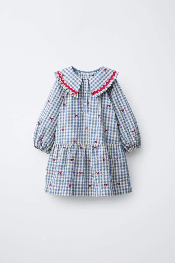 PLAID DRESS WITH EMBROIDERED BOWS | Zara US