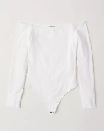 Abercrombie & Fitch Womens Long-Sleeve Off-The-Shoulder Bodysuit in White - Size XS | Abercrombie & Fitch US & UK