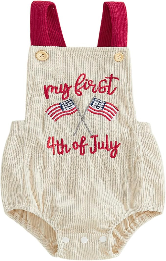 KMBANGI My First 4th of July Outfit Newborn Baby Boy Girl American Flag Overalls Romper Sleeveles... | Amazon (US)