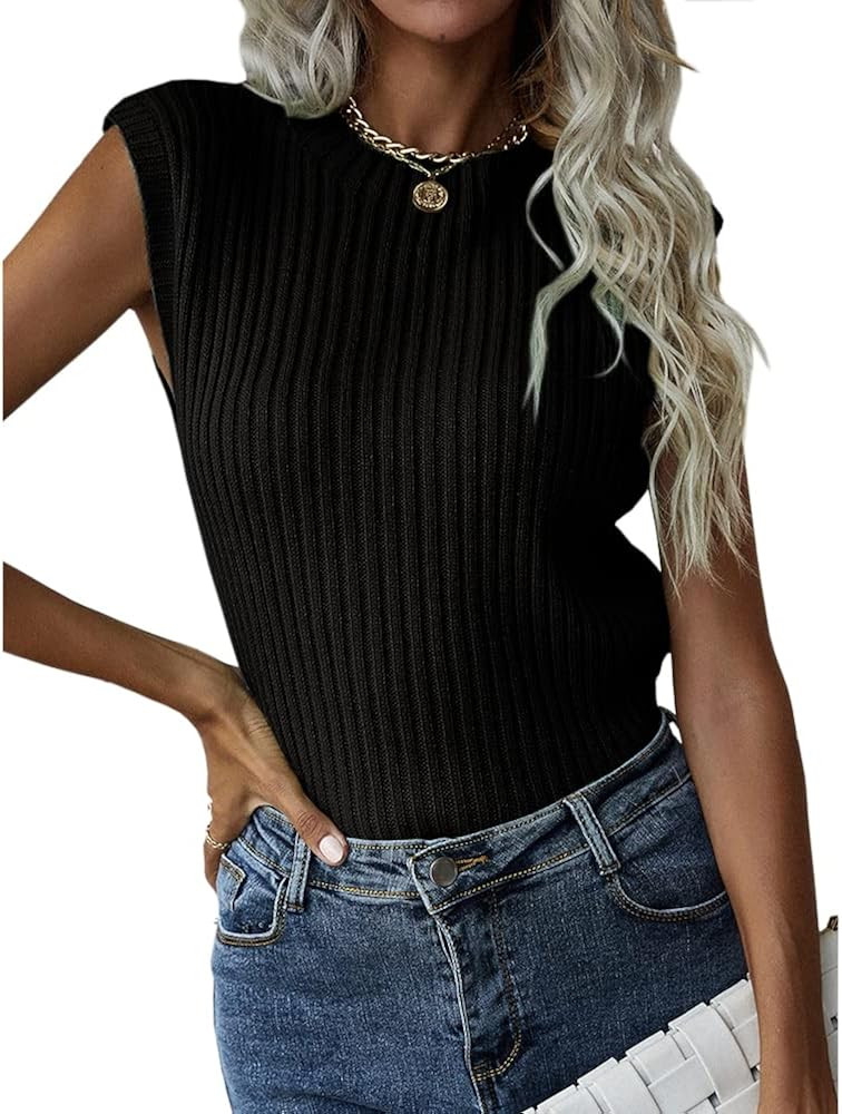 Yuebin Women's Sleeveless Crewneck Sweater Tank Top Summer Autumn Rib Knit Tank Top | Amazon (US)