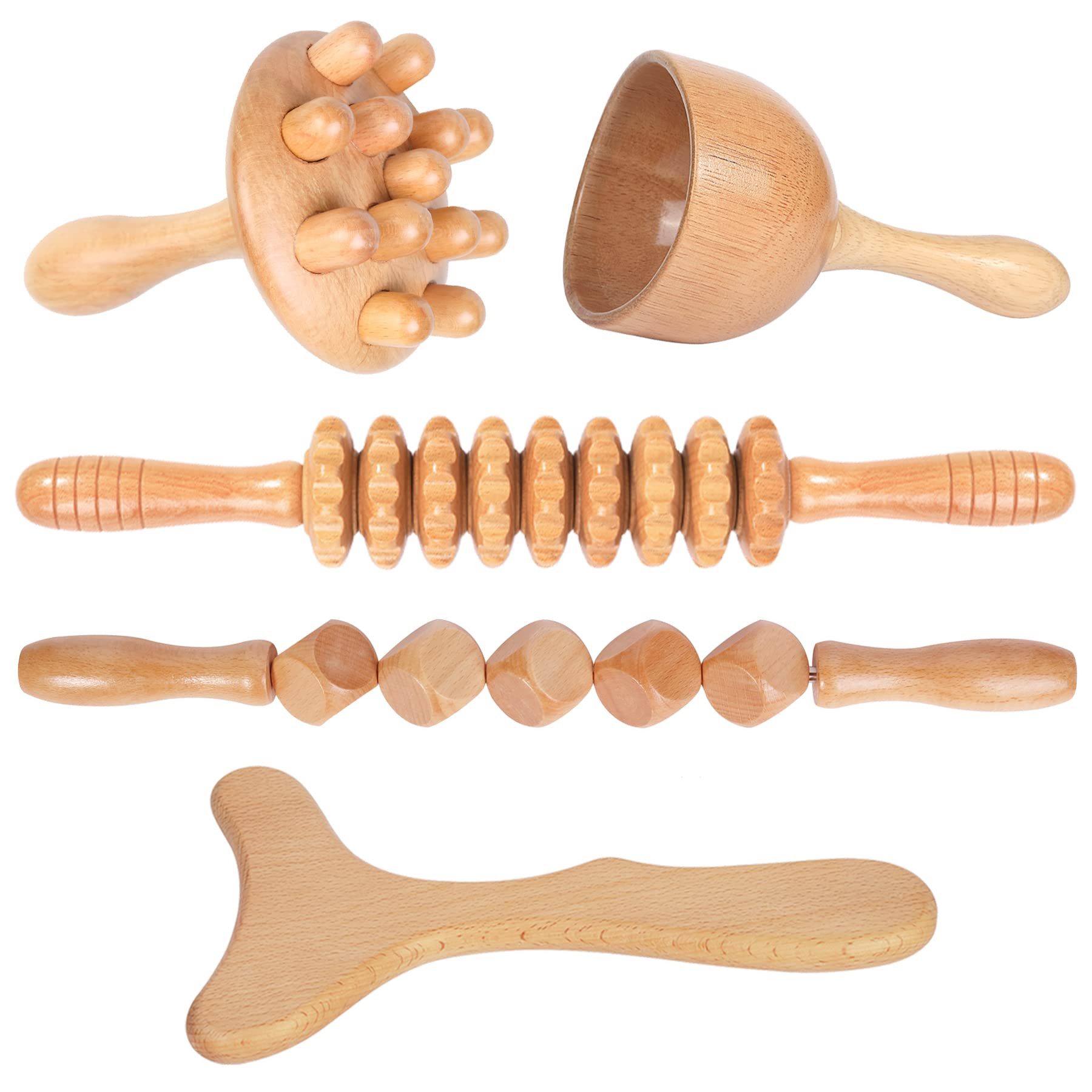 Wood Therapy Massage Tools 5-in-1 Lymphatic Drainage Massager Maderoterapia Kit Wooden Massager B... | Amazon (US)