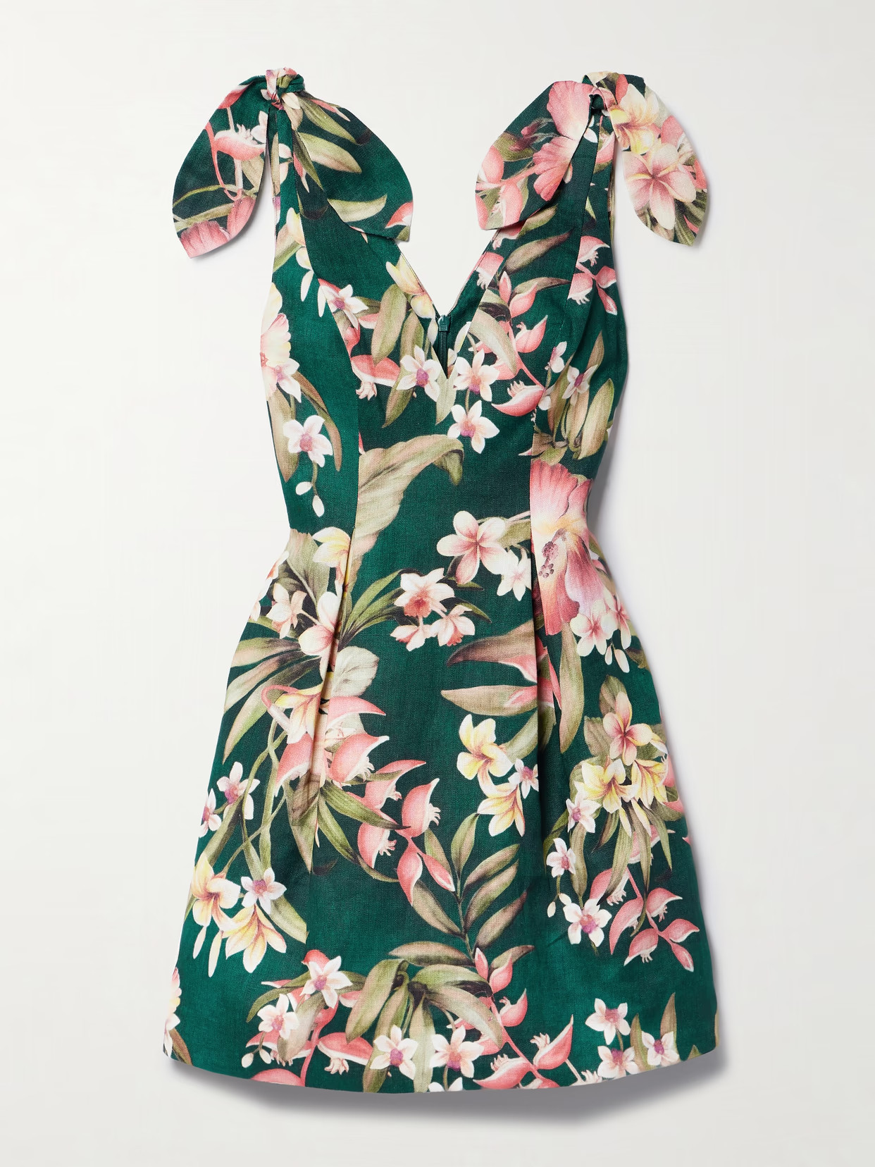 Zimmermann - + Net Sustain Lexi Tie-detailed Floral-print Linen Mini Dress - Green | NET-A-PORTER (US)