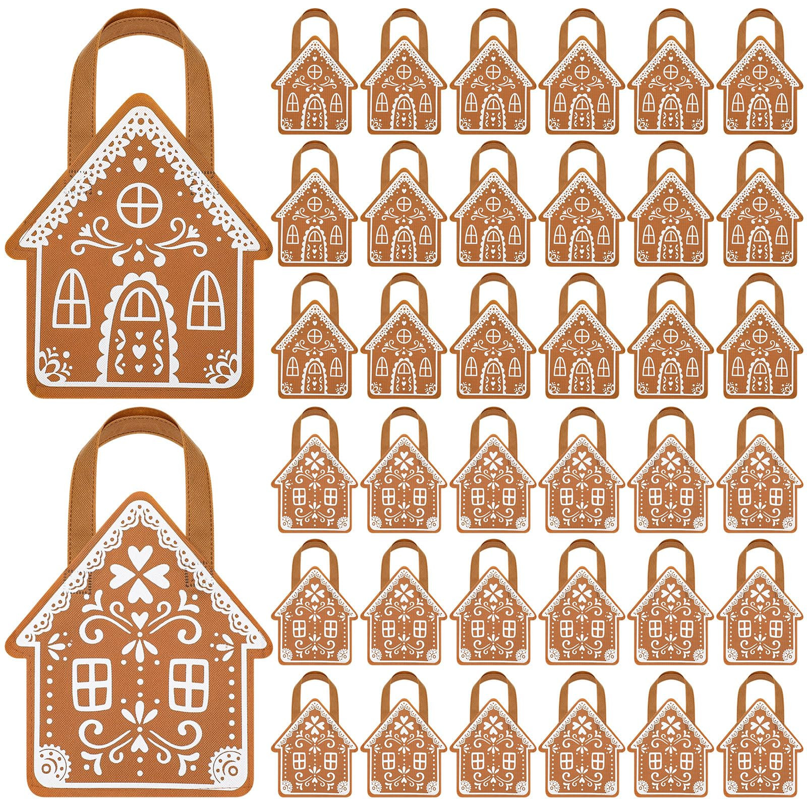 Silkfly 48 Pcs Non Woven Gingerbread House Christmas Tote Bags with Handles Gingerbread House Sha... | Amazon (US)