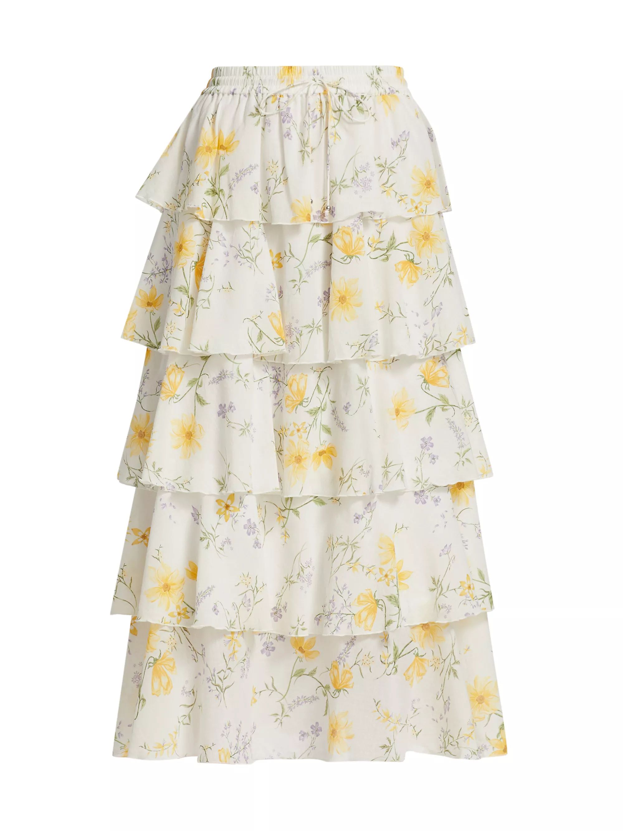 Adaline Floral-Printed Tiered Midi Skirt | Saks Fifth Avenue