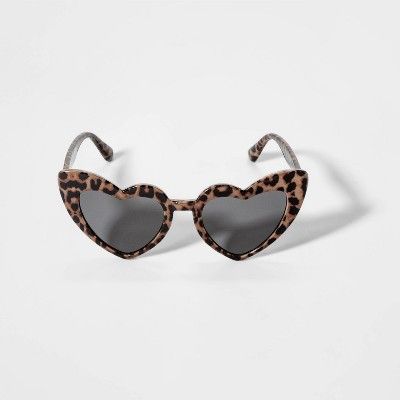 Girls' Leopard Heart Shape Sunglasses - art class™ Brown | Target