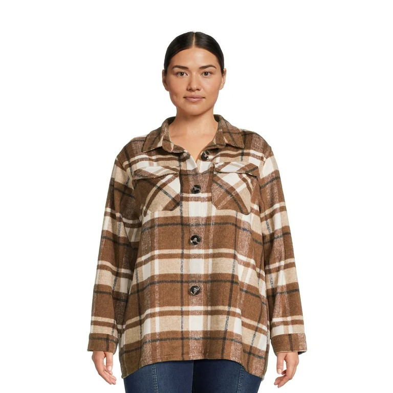 Jason Maxwell Women's and Women's Plus Size Plaid Button Down Shacket, Sizes S-3X | Walmart (US)