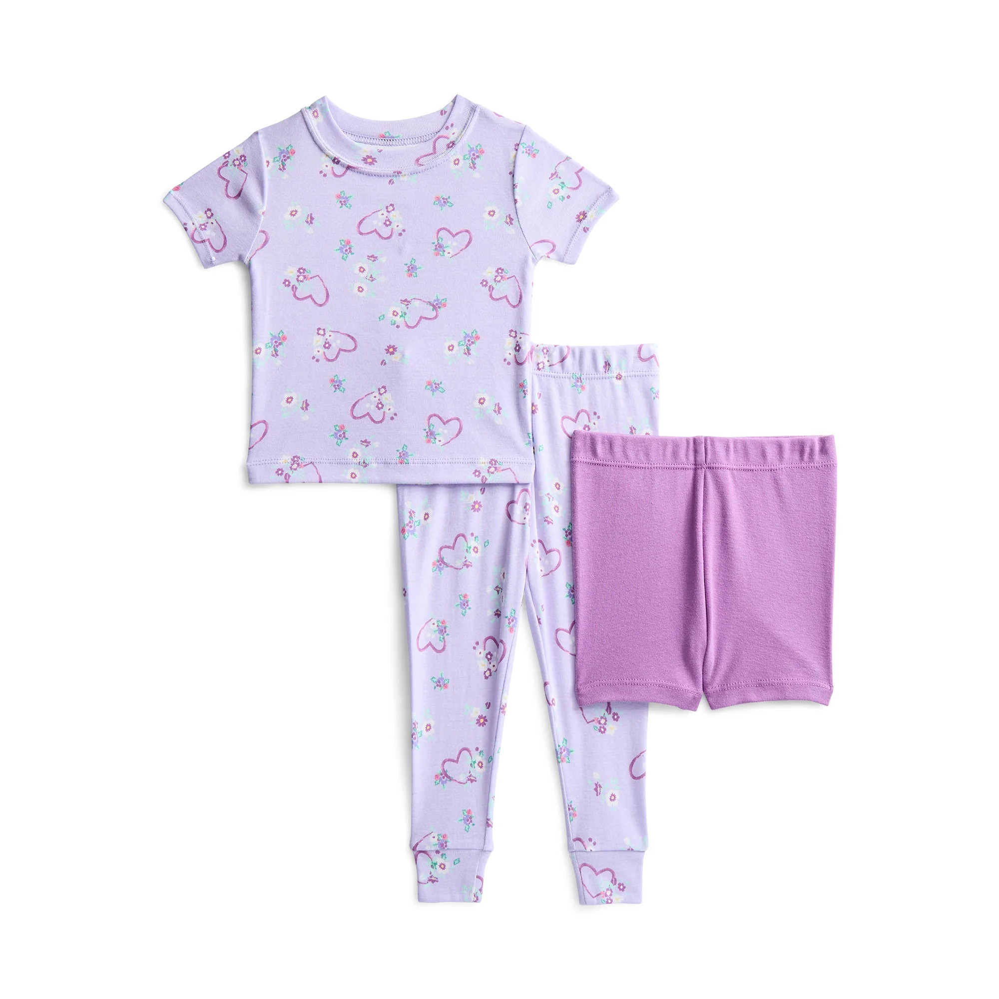 Wonder Nation Toddler Girls Short Sleeve Top, Pants and Shorts Pajama Sleep Set, 3-Piece, Sizes 1... | Walmart (US)