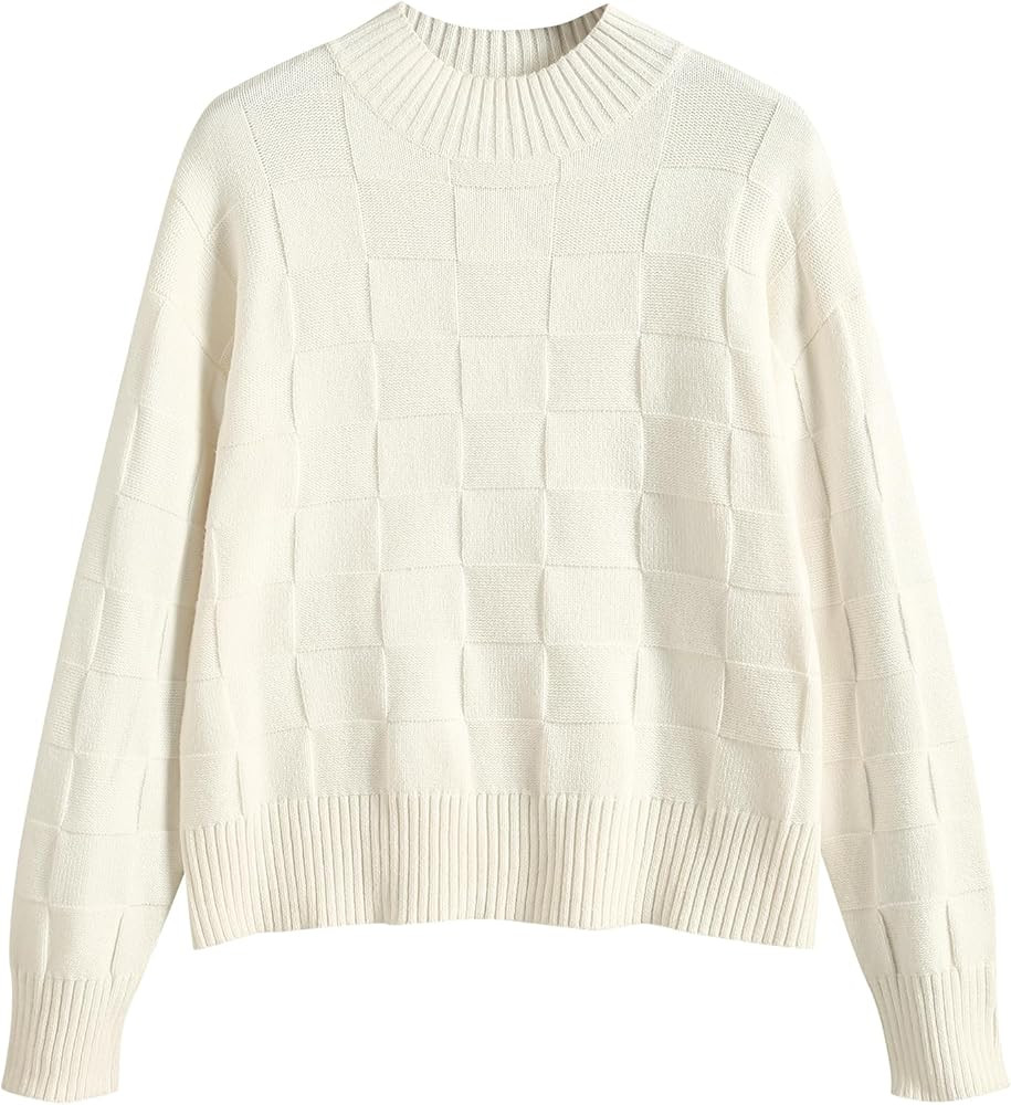 ZAFUL Women's Mock Neck Sweater Checkered Sweater Long Sleeve Ribbed Knit Pullover Sweater Jumper... | Amazon (US)