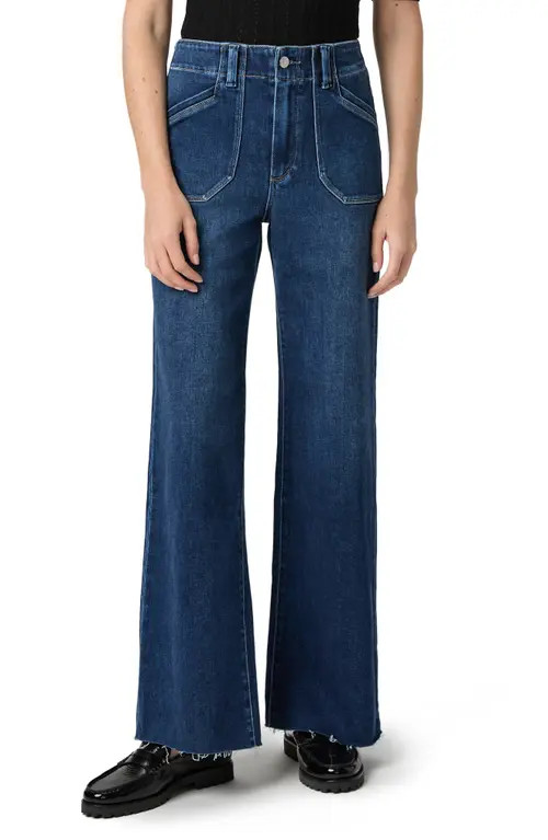 PAIGE Anessa High Waist Raw Hem Wide Leg Jeans in Live Forever at Nordstrom, Size 28 | Nordstrom