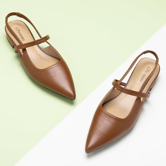 C.Paravano Women's Slingback Pumps | Leather Kitten Heels | Closed Heeled Sandal | Pointed Toe Pu... | Amazon (US)