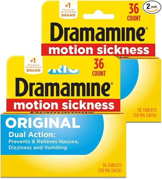 Dramamine Motion Sickness Relief, Original Formula, Fast Acting, (50 mg), 36-Count Tablets (Pack ... | Amazon (US)