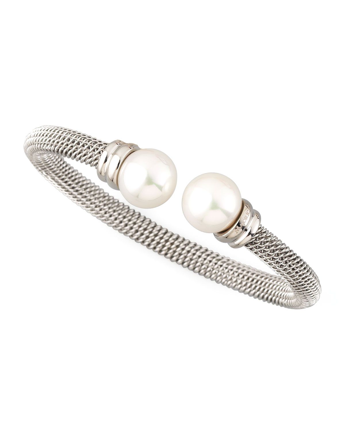 White Pearl-Cap Bangle, Silver | Neiman Marcus