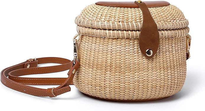 Nantucket Basket Tall Crescent Purse Cane-on-cane weave Rattan Bag for Women Bag | Amazon (US)