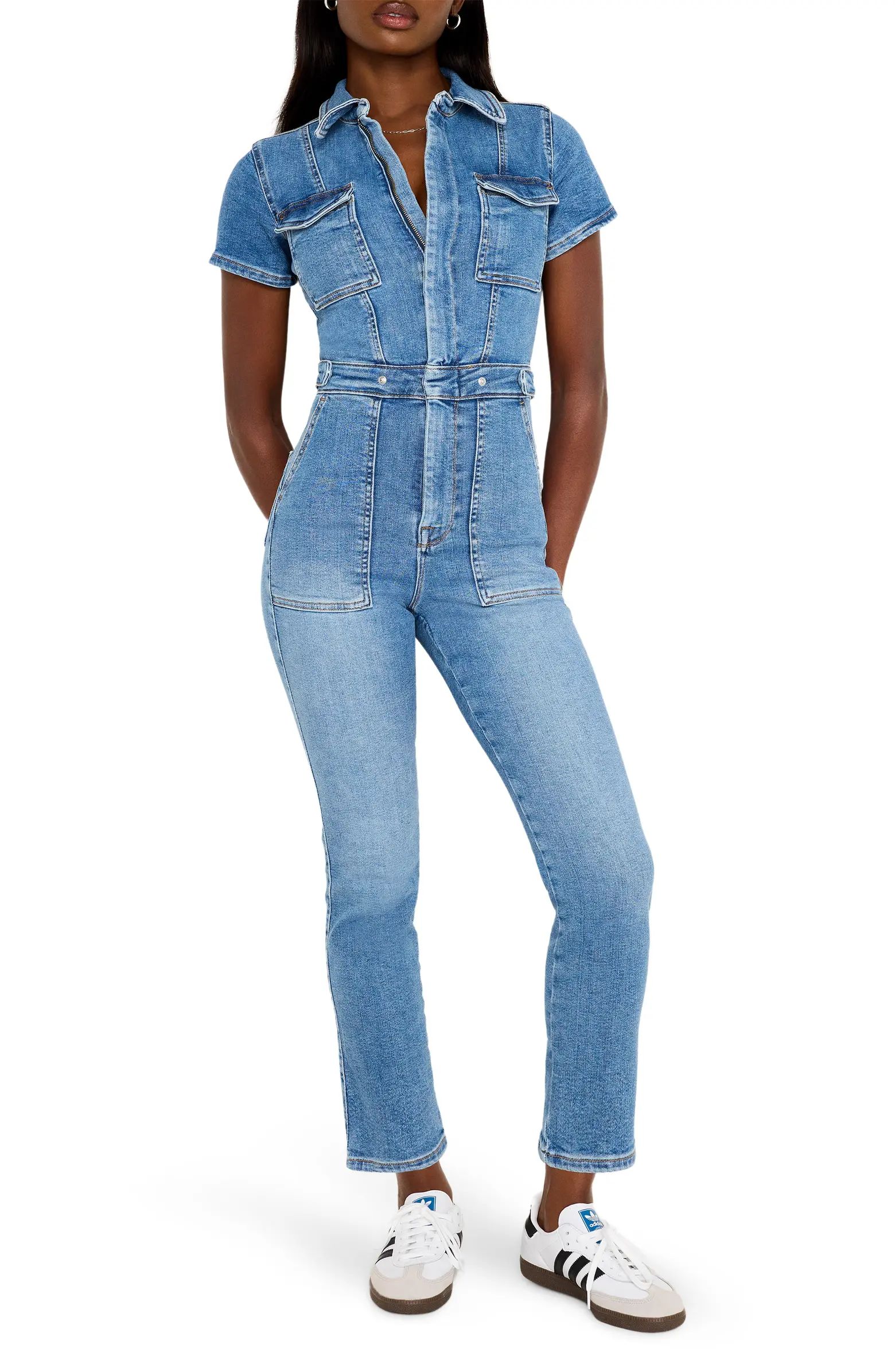 Good American Fit for Success Denim Utility Jumpsuit | Nordstrom | Nordstrom