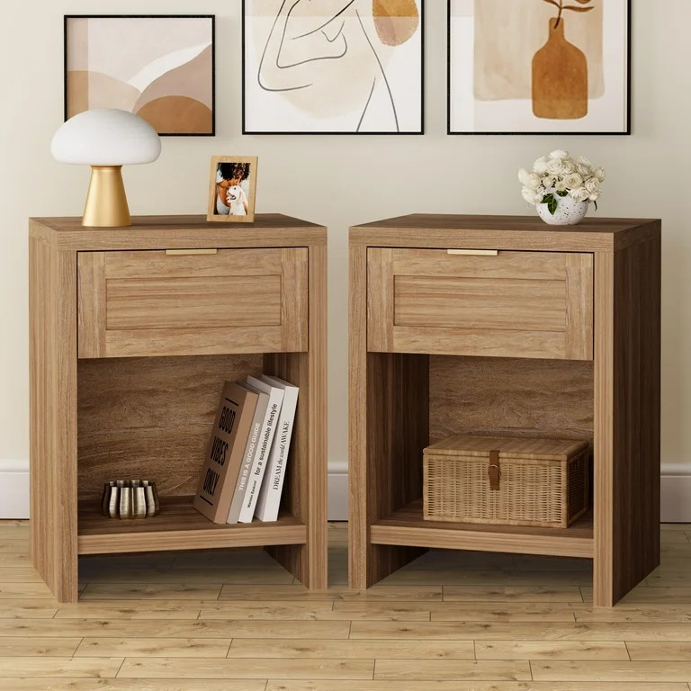 ARKANTOS Nightstand with Drawers Farmhouse Nightstand Set of 2 Natural Oak | Walmart (US)
