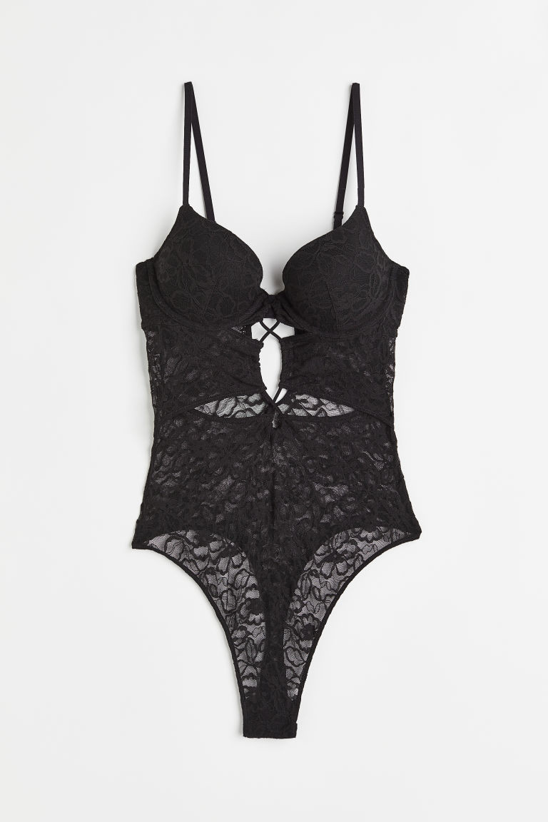 H & M - Spitzenbody mit Push-up - Schwarz - Damen | H&M (DE, AT, CH, NL, FI)