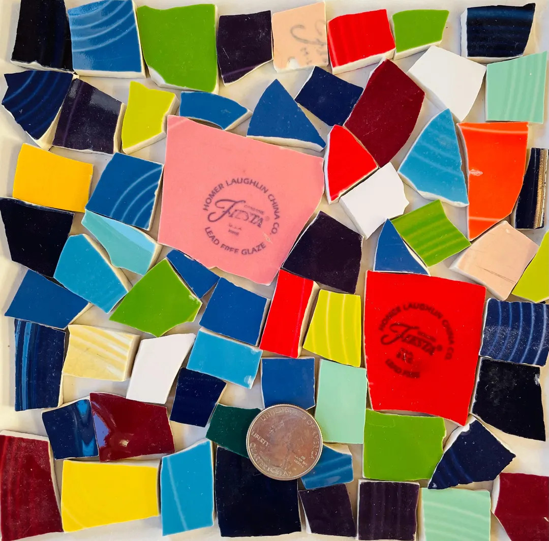 Mosaic Art and Crafts Supplies - Bright Multi-colored Broken China Fiesta Tiles & 2 Backstamps E9... | Etsy (US)