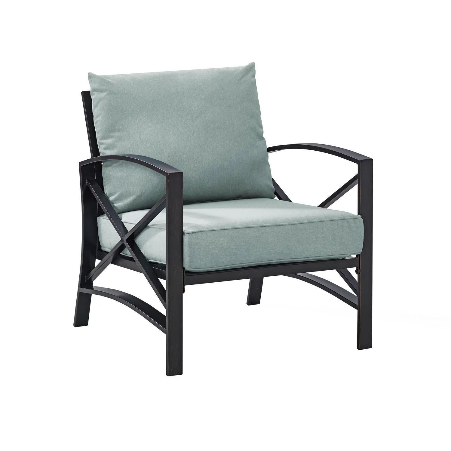Crosley Furniture Kaplan Metal Patio Arm Chair in Oil Bronze and Mist Green | Walmart (US)