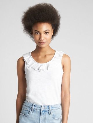 Gap Womens Ruffle-Neck Tank Top White Size L | Gap US